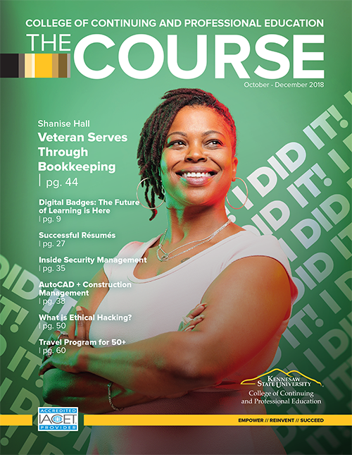 Catalog cover with Bookkeeper graduate Shanise Hall