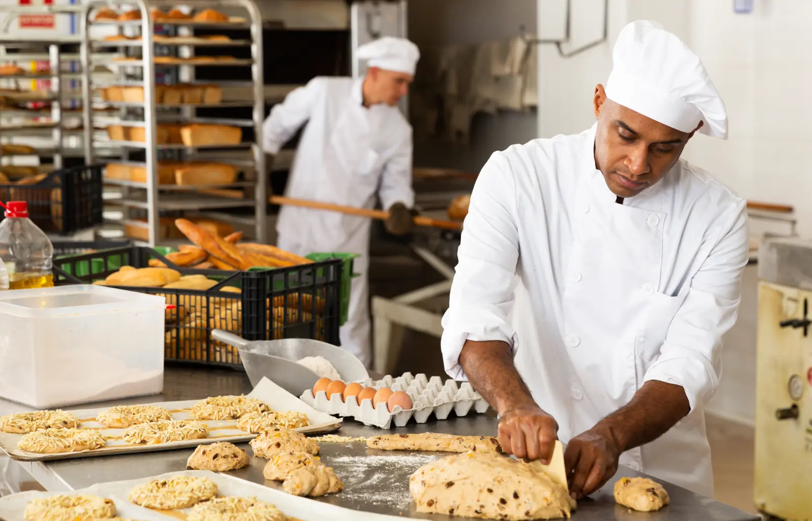 Students baking in KSU's professional catering kitchen