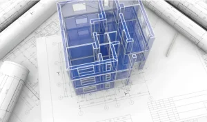 graphic illustration of 3 dimensional building schematics