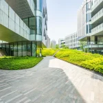 rendering of a building's greenspace courtyard
